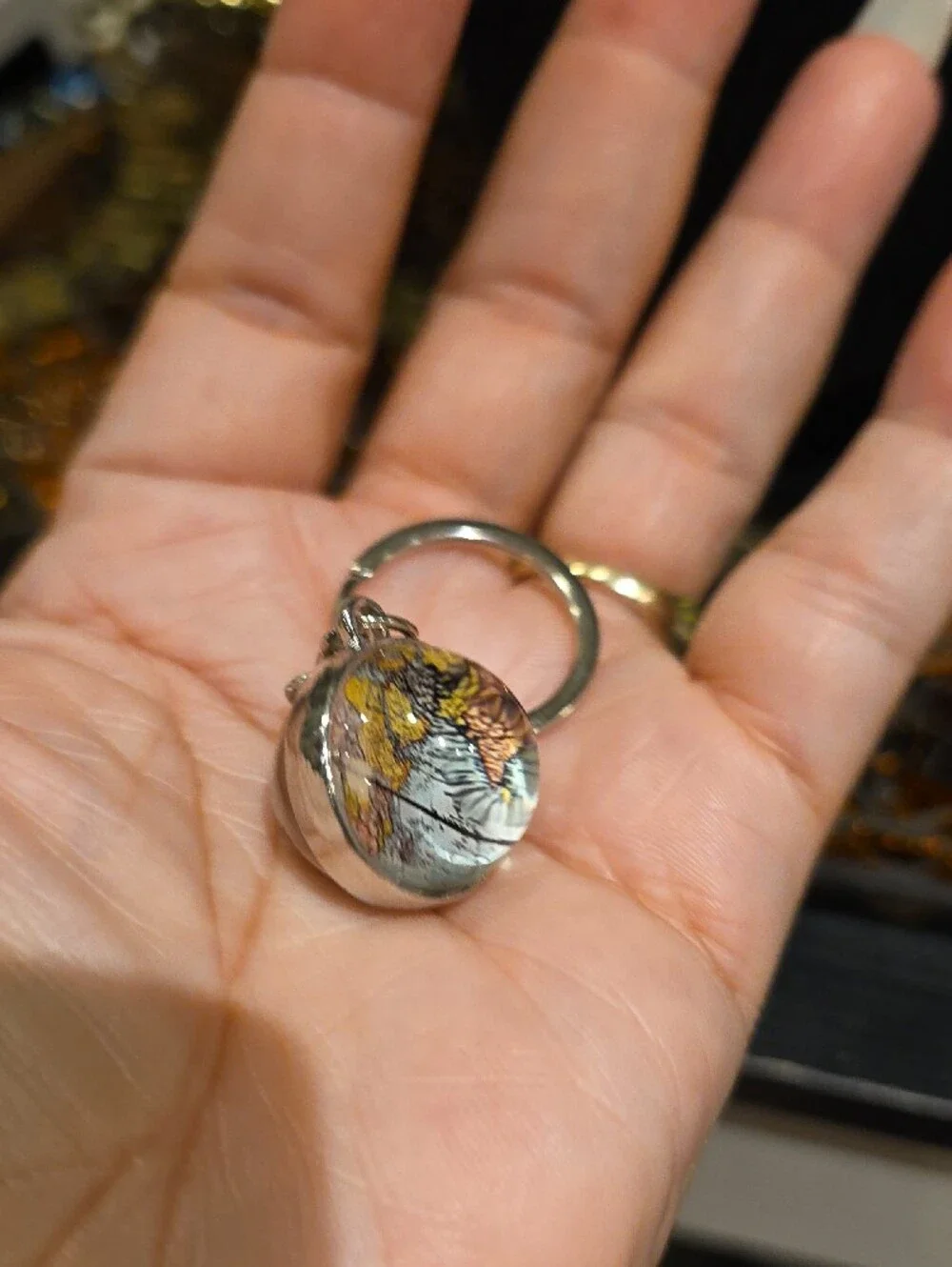 Source Unknown Silver Keychain with Iridescent Multicolor Pendant